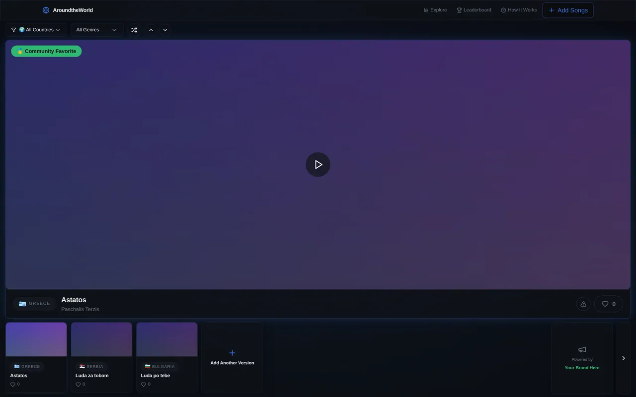 Sampled Planet version 1: a large video player with a row of small version cards underneath